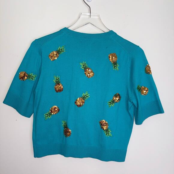 🍍 Alice + Olivia Pineapple Sequin Cardigan – Turquoise (L)295 - Picture 13 of 14